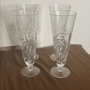 Vintage Pinwheel crystal champagne flutes four
